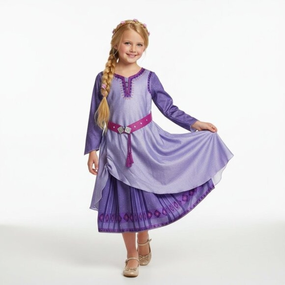 Disney Wish Asha Costume Dress Girls 4–6X Purple Belted Long Sleeve Jakks